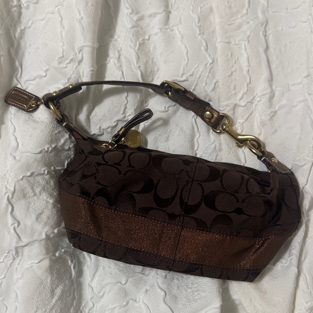 Coach 40757 Signature Brown Canvas Small Hobo Baguette bag Y2K